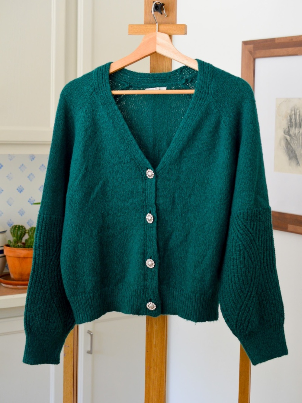 Maurices Emerald Green Rhinestone Button Cropped Cardigan Sweater
